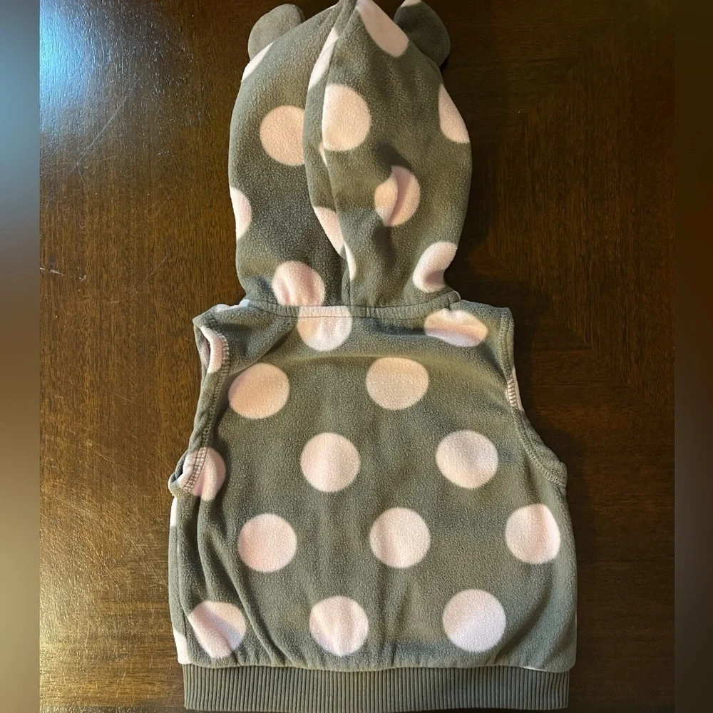 Carter’s | Hooded Pink Polka Dot Fleece Vest | baby 12 mo